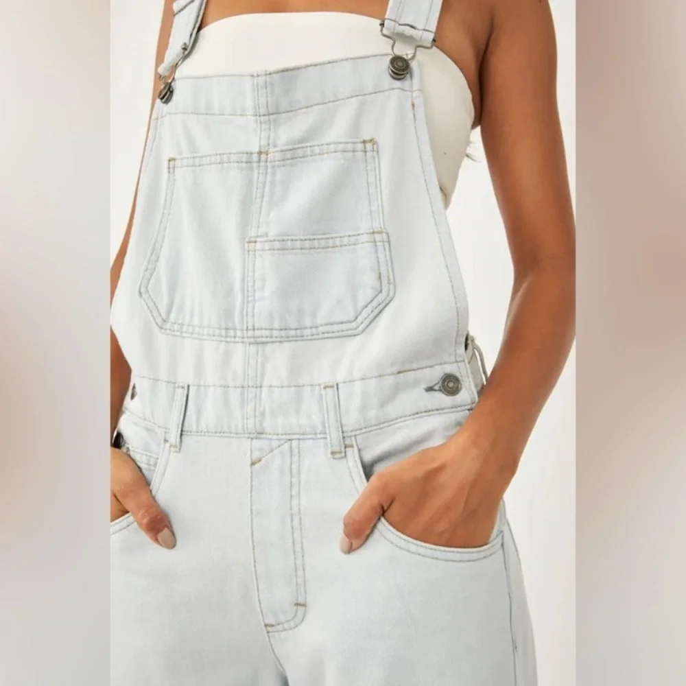 Free People Blue Denim Overalls Relaxed Fit - Picture 1 of 6